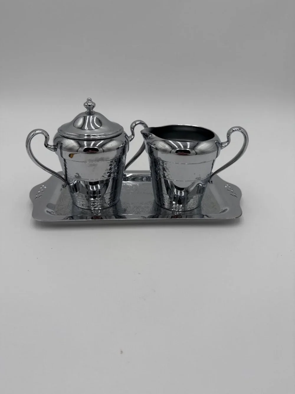 Vintage Cromwell Sugar Bowl Creamer Tray Set Chromium Serving